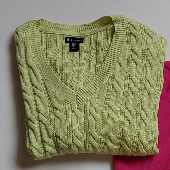 Jones Jyn Sweater Top Chunky Cable  Lime Green Size Medium - Picture 6 of 9